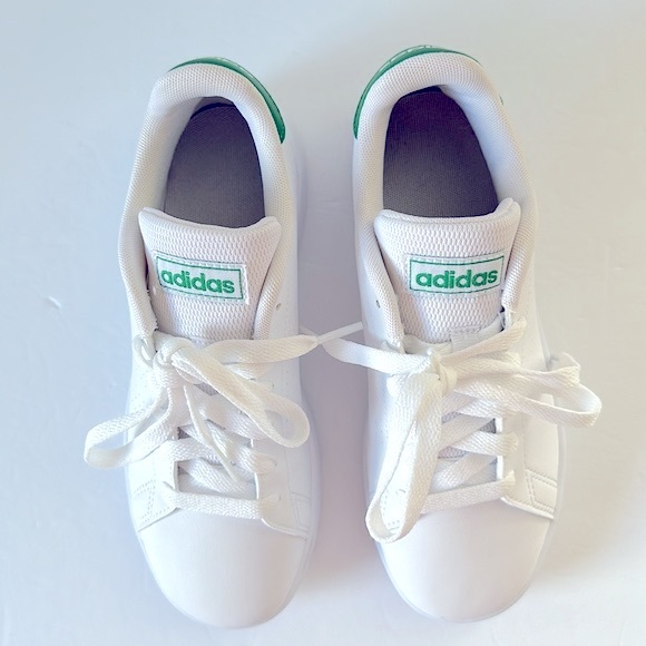 Adidas Advantage K Sneaker Little Kids Size 3 Shoes White/Green Unisex Lace Up - Picture 2 of 9